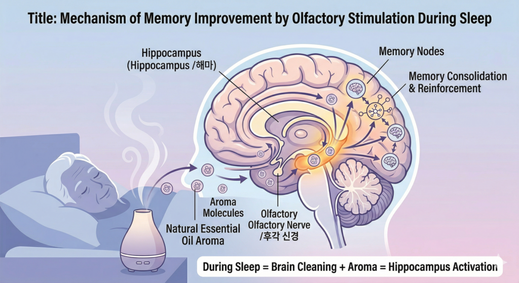 寝ている間に「香り」で記憶力を向上させるメカニズム：嗅覚神経と海馬の活性化
