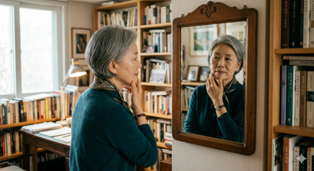 顔骨の老化に悩む60代女性が鏡を見る姿 - Gold Age