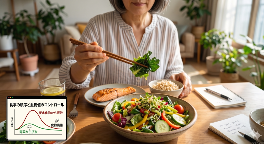 食事の前に野菜を先に食べる習慣を見せる
