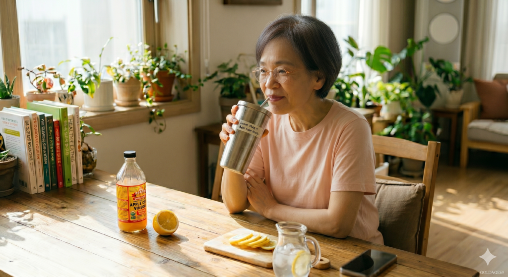手作りのレモン水やリンゴ酢をタンブラーに入れて飲んでいる日常